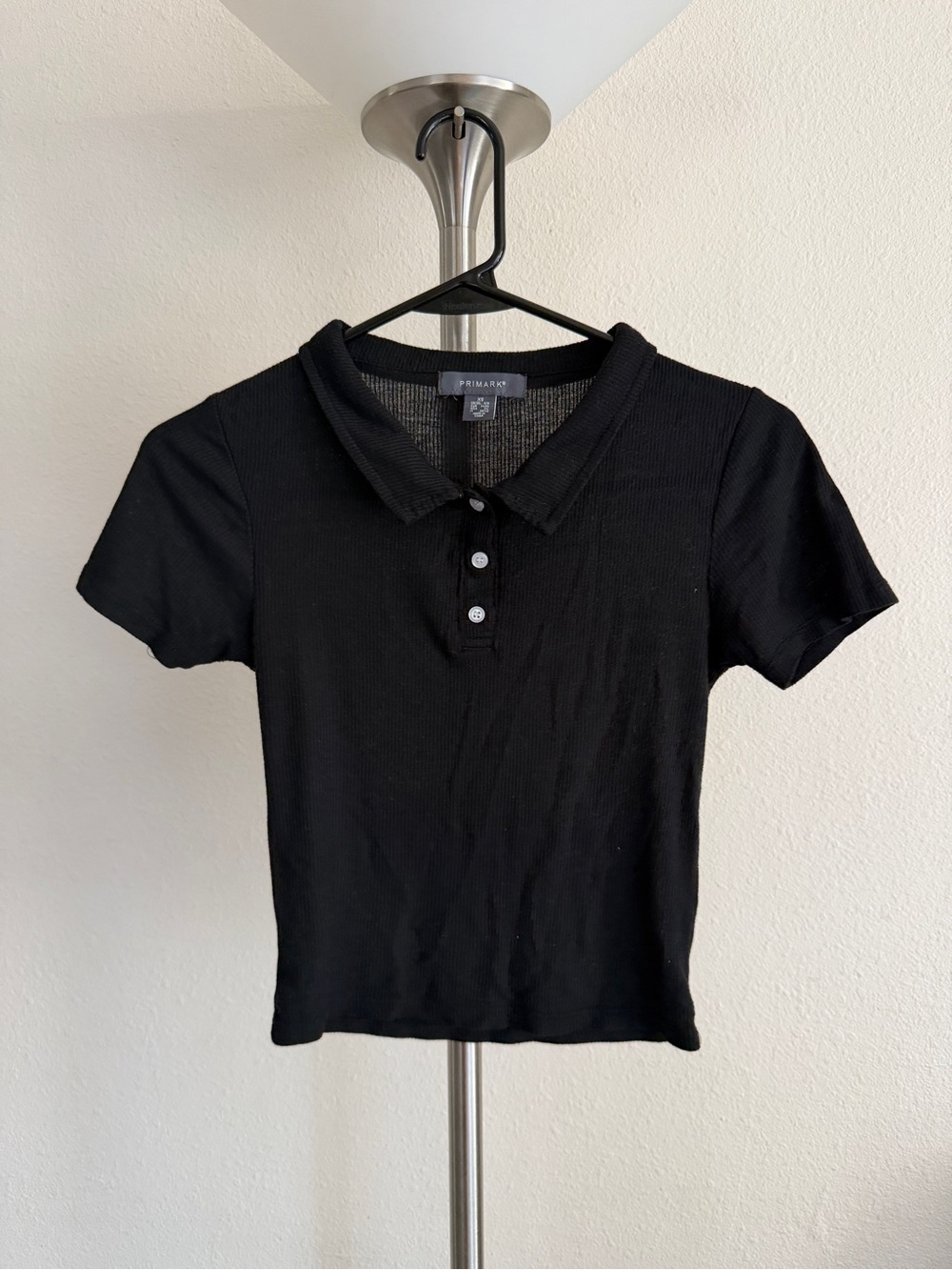 Primark Black Ribbed Polo Crop Top with Buttons